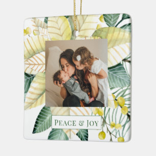 Christmas Flower Peace And Joy Holiday Photo Ceramic Ornament