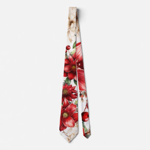 Christmas Flower Poinsettia Red Green Pattern Tie