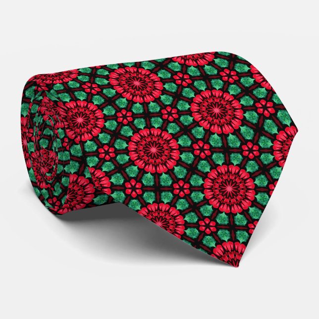 Christmas Flower Red and Green Tie (Rolled)