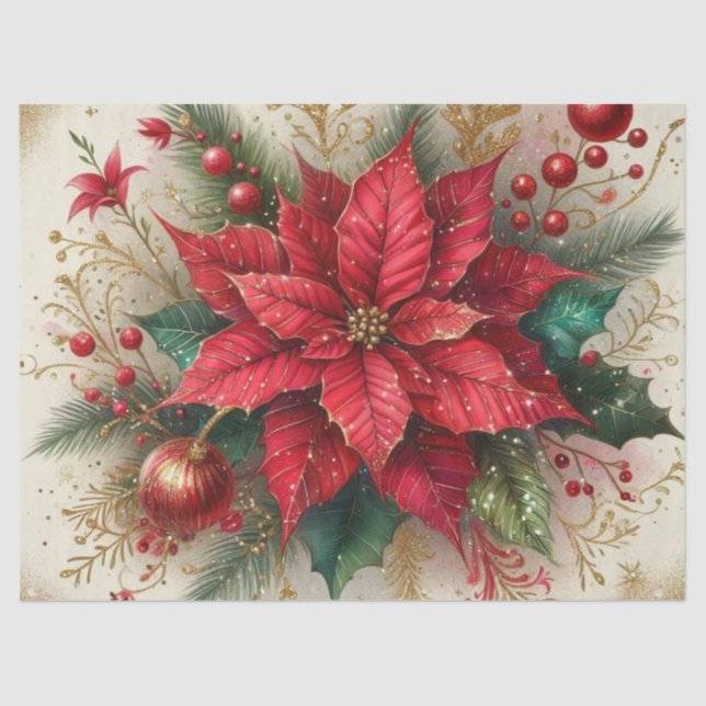 Christmas Flower Red Poinsettia Tissue Paper (Front)