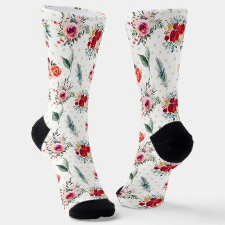 Christmas flowers and evergreens pattern socks