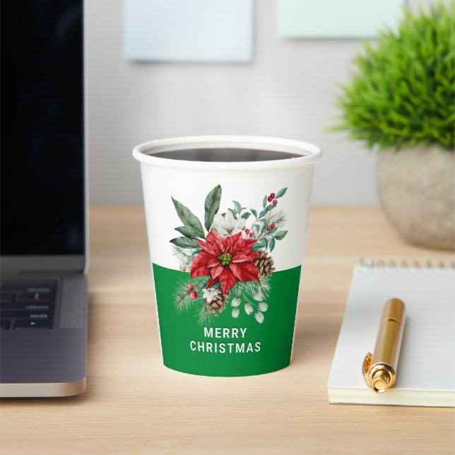 Christmas flowers Bouquet Merry Christmas Text 2 Paper Cups (Insitu)