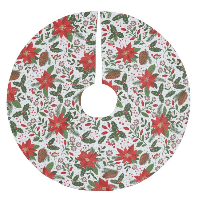 Christmas flowers brushed polyester tree skirt (Front)
