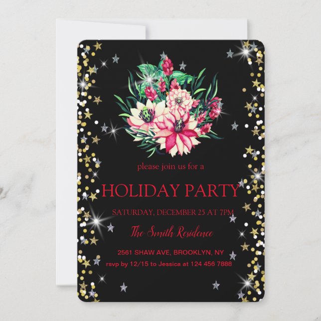 Christmas Flowers Diamonds cute Invitation (Front)