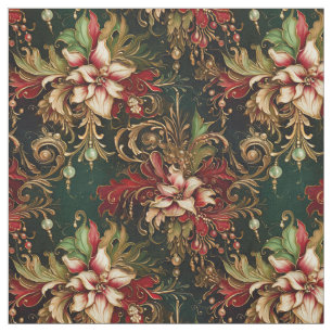 Christmas Flowers on Green Fabric