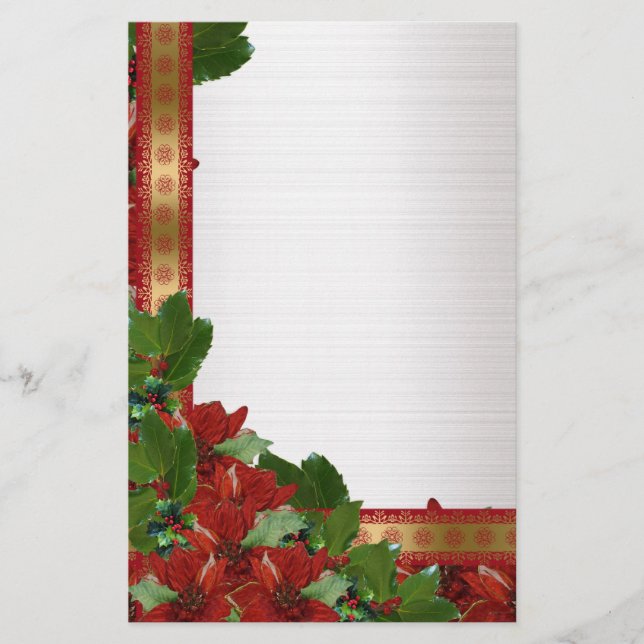 Christmas flowers on  white satin Stationery (Front)