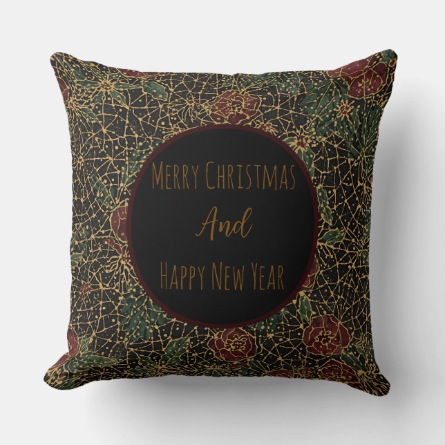 Christmas Flowers Pattern, New Year Celebrate, Throw Pillow (Front)