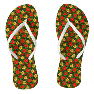 Christmas Flowers Seamless Pattern Flip Flops