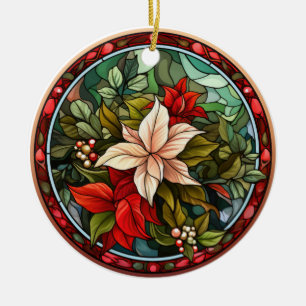 Christmas flowers stained glass style ceramic ornament