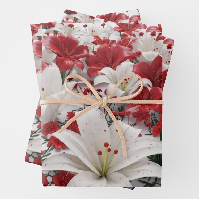 Christmas Flowers  Wrapping Paper Sheet (A beautifully arranged bouquet of red and white lilies surrounded by vibrant flowers.  )