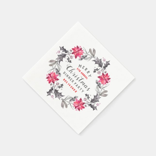 Christmas Flowers Wreath Christmas Typography Napkin (Corner)