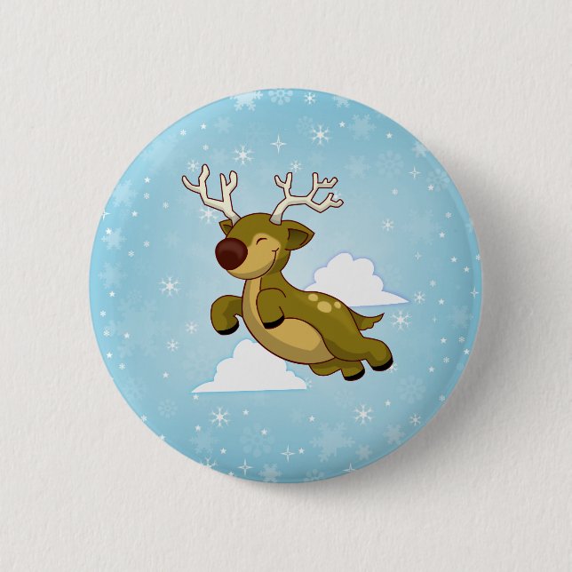 Christmas Flying Reindeer 2 Inch Round Button (Front)