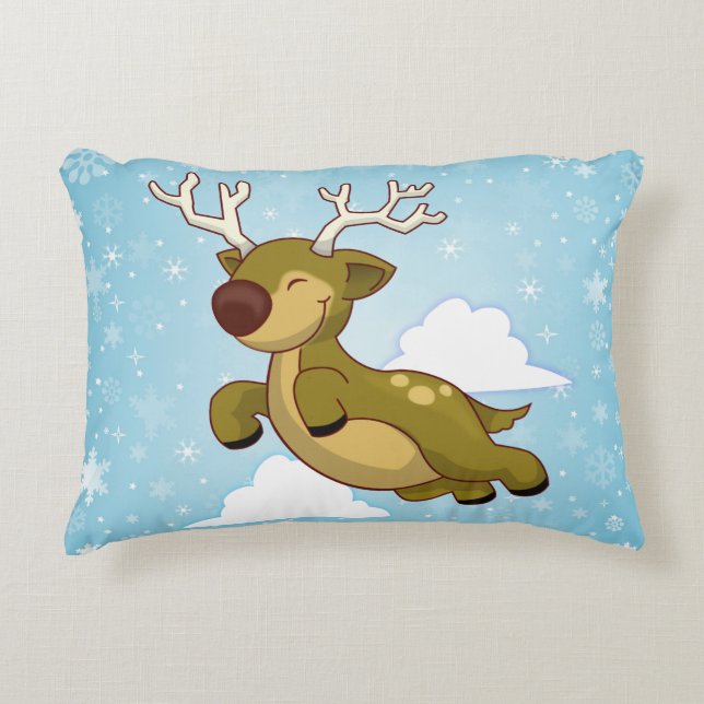 Christmas Flying Reindeer Decorative Pillow (Front)