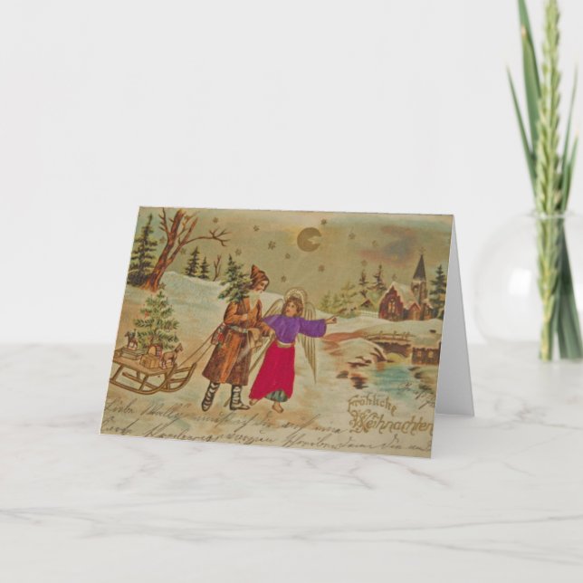 CHRISTMAS Folded Note Card VINTAGE ILLUSTRATION (Front)