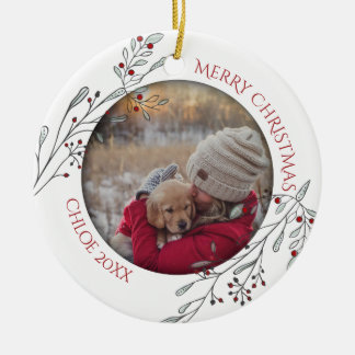 Christmas Foliage and Berries Ceramic Ornament
