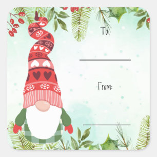 Christmas Foliage Berries Gnome Square Sticker
