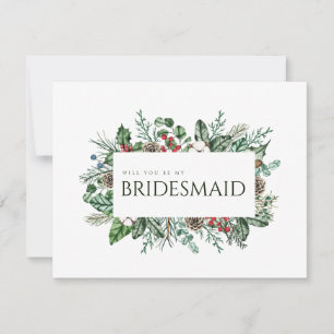 Christmas Foliage Bridesmaid Proposal Card