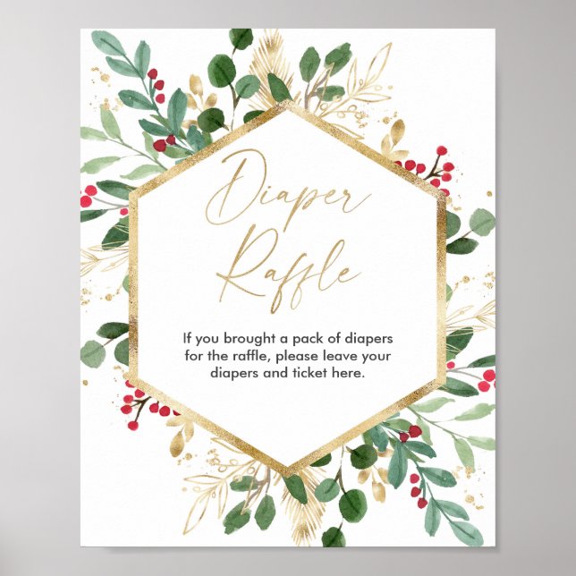 Christmas foliage Diaper raffle sign red gold (Front)