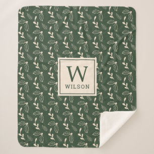 Christmas Foliage Family Name Monogram Sherpa Blanket