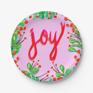 Christmas Foliage - Joy Paper Plate