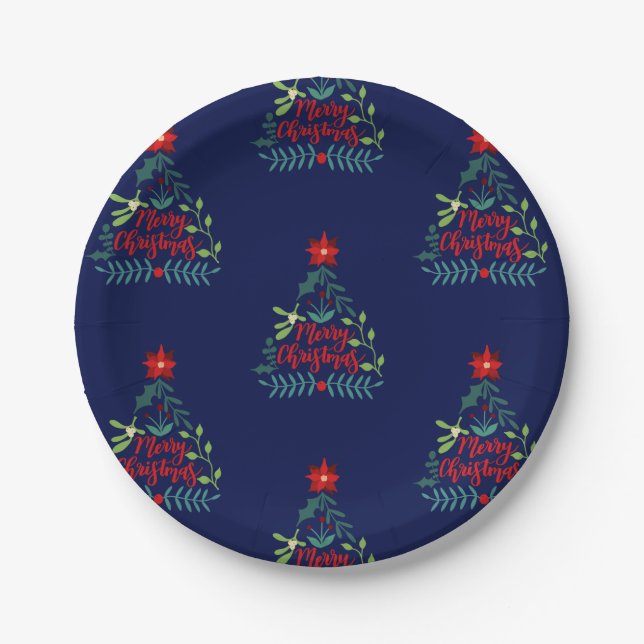 Christmas Foliage Leaves Paper Plate (Front)