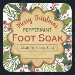 Christmas Foliage Mistletoe Holly Foot Bath Labels<br><div class="desc">When your friend or family member opens the gift and finds a relaxing peppermint foot soak or bath soak it will be just what the doctor ordered after a busy Christmas season! This "merry Christmas" sticker label is full of Christmas holly, mistletoe and furry Christmas branches, simply change the text...</div>