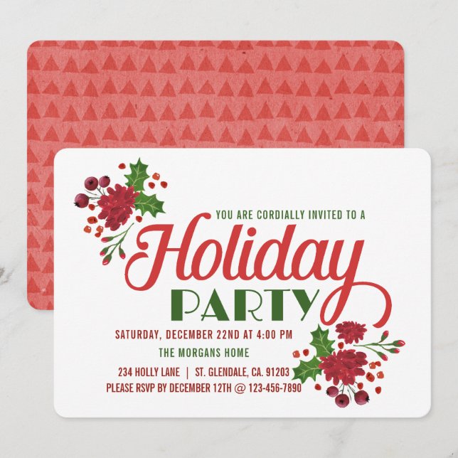 Christmas Foliage Red and Green Christmas Party Invitation (Front/Back)