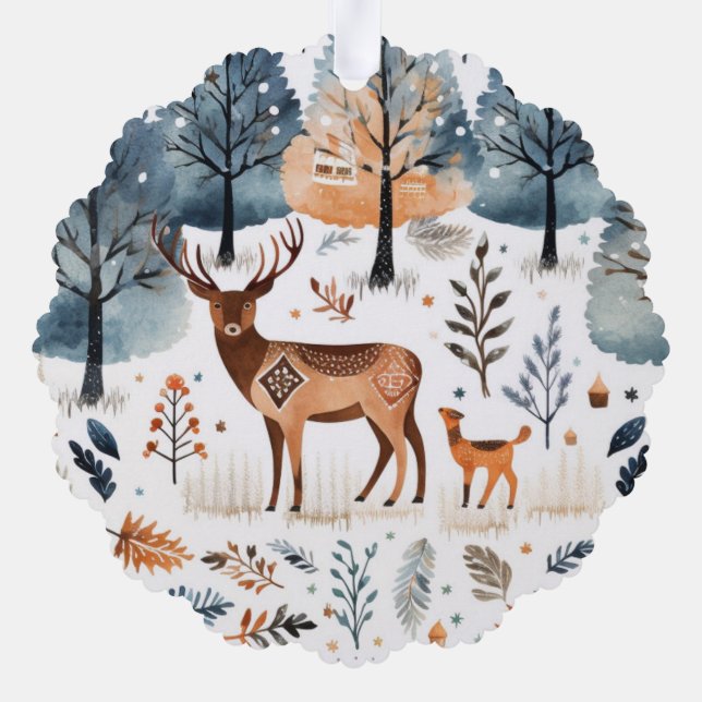 Christmas Folk Art Deer Ornament Card (Back)