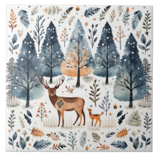 Christmas Folk Art Deer Tile
