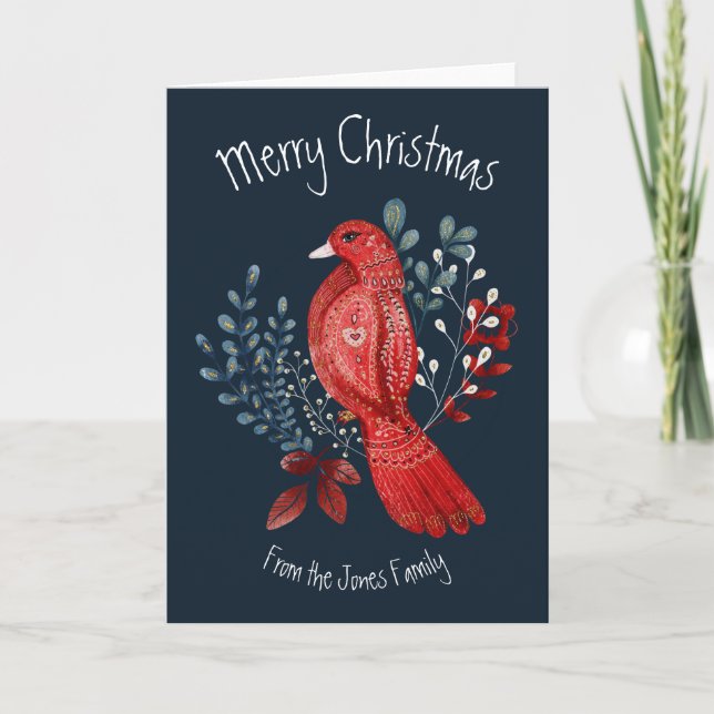 Christmas Folk Art Holiday Card Merry Christmas (Front)