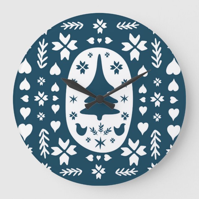 Christmas Folk Art: Scandinavian Doodle. Large Clock (Front)