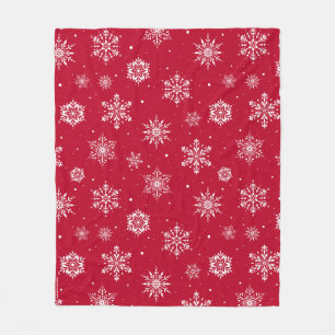 Christmas Folk Snowflakes Red Fleece Blanket