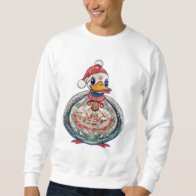 Christmas Folklore Duck Wearing A Santa Hat Sweatshirt (Front)