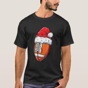 Christmas Football Ball Santa Hat Funny Sport Xmas T-Shirt