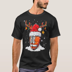 Christmas Football Ball Santa Hat Reindeer Lights  T-Shirt