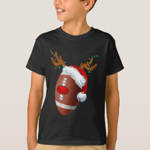 Christmas Football Ball Santa Hat Reindeer Xmas Bo T-Shirt
