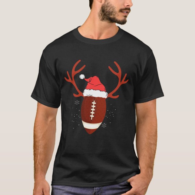 Christmas Football Ball Santa Hat Reindeer Xmas T-Shirt (Front)