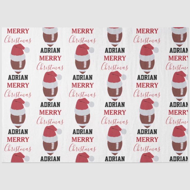 Christmas Football Gridiron Ball Custom Name Tissue Paper (Front)