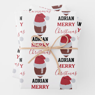 Christmas Football Gridiron Ball Custom Name Wrapping Paper Sheet