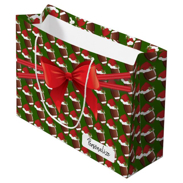 Christmas Football Pattern - Large Gift Bag (Front Angled)
