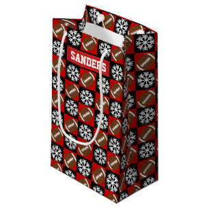 Christmas Football Player Custom Name Red & Black Small Gift Bag