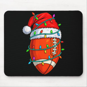 Christmas Football Player Santa Hat Xmas Lights Fu Mouse Pad