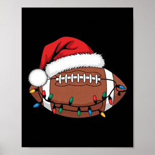 Christmas Football Player Xmas Lights Santa Sports Poster