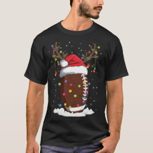 Christmas Football Reindeer Funny Santa Hat Xmas T-Shirt
