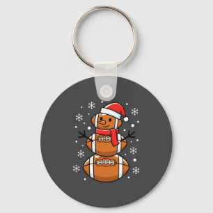 Christmas Football Snowman Santa Hat Funny Xmas Fo Keychain