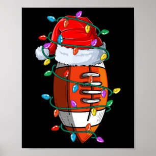 Christmas Football Xmas Santa Sports Hat Ball Kids Poster