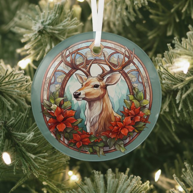 Christmas For Dad Deer Head Antlers Red Blue Glass Ornament (Insitu)