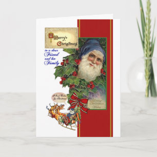 Christmas for Friend & her Family - Vintage Santa Holiday Card