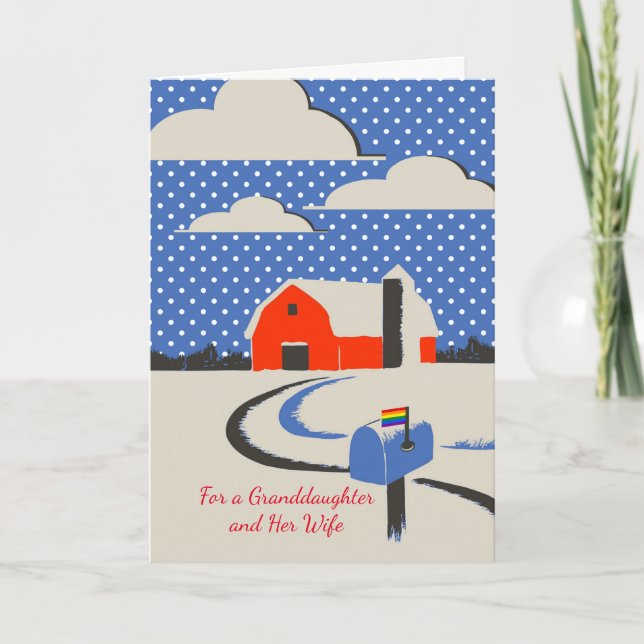 Christmas for Granddaughter and Her Wife, Red Barn Card (Front)