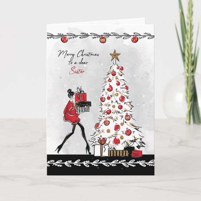 Christmas for Sister Modern Stylish Lady Card (Front)